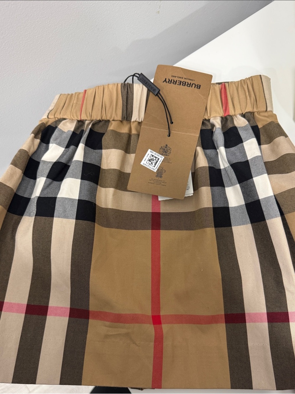 Burberry Tan & Black Classic Check Mini Skirt with Red Accents
